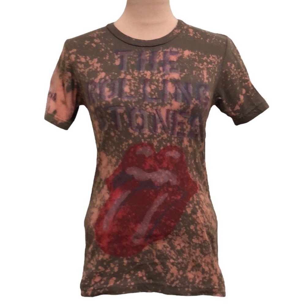 American Apparel Rolling Stones T-Shirt Top Size XS Brown Acid Bleach Wash